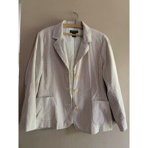 Eddie Bauer Blazer Women's Size 16 Cotton Brown White Pinstripe Seersucker Lined